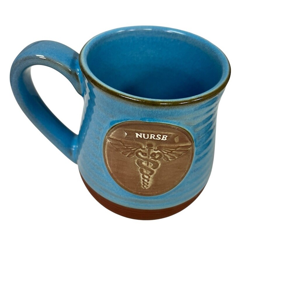 Abbey Press Nurse Coffee Mug Light Blue Brown Base Raised Caduceus